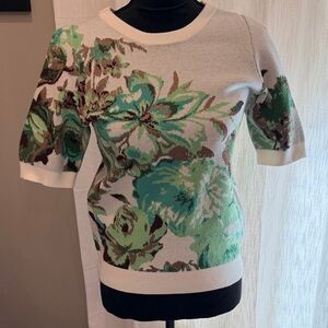 Maeve Green and Cream Floral Short Sleeve Top